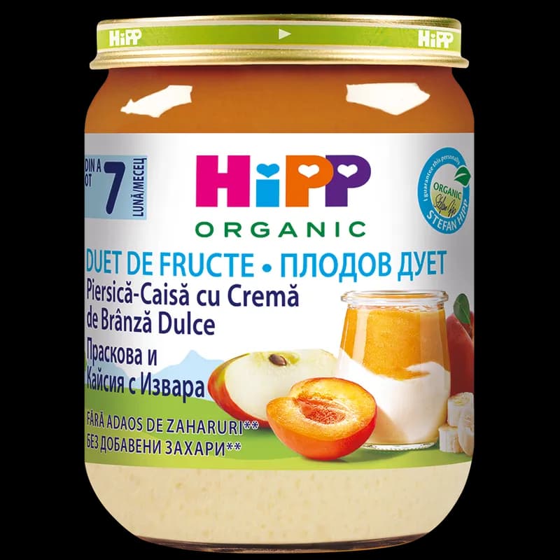 Hipp Fruit-Duet Piersica,Caisa Si Crema De Branza